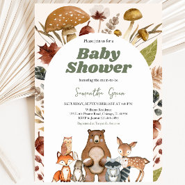 ジェンダー ニュートラルな秋の森のベビーシャワー 招待状