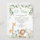 ジェンダー ニュートラル ユーカリ かわいい サファリ ベビー シャワー 招待状 (正面)