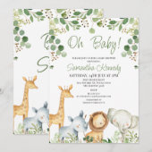 ジェンダー ニュートラル ユーカリ かわいい サファリ ベビー シャワー 招待状 (正面/裏面)