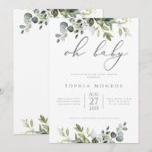 ジェンダー ニュートラル ユーカリ グリーンのベイビー シャワー 招待状 (正面/裏面)