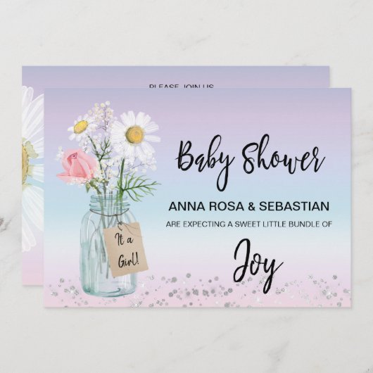 *~*ジェンダー・メイソンのフローラ素朴・ベイビー・シャワー 招待状 (正面/裏面)