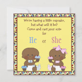 ジェンダー·リビールアフリカ系アメリカ人ベビー&カップケーキ 招待状 (裏面)