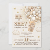 ジェンダー・リビール・テディベア・バルーン 招待状 (正面)