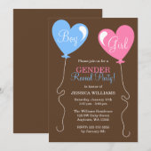 ジェンダー・リビール・ハート風船 ピンクとブルー 招待状 (正面/裏面)