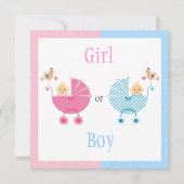 ジェンダー・リビール・パーティーの赤ちゃんとベビーカー 招待状 (裏面)