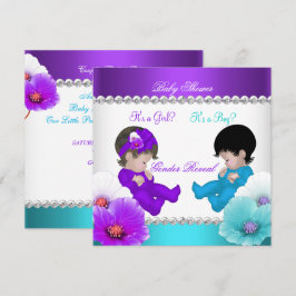ジェンダー・リビール・ベイビーシャワー パープル ティール ブルー Br 招待状