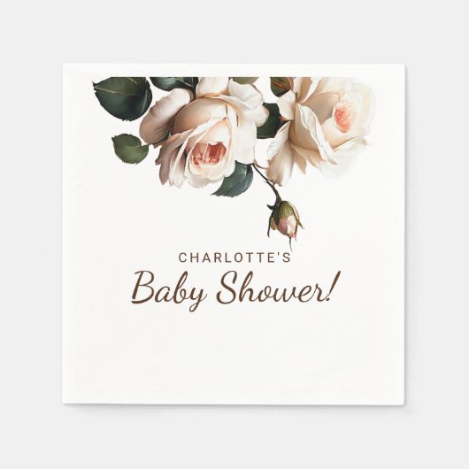 ジェントルベージュバラガールベビーシャワー スタンダードカクテルナプキン (正面)