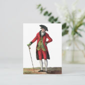 ジェントルレッドスーツフランスのファッションデザインスケッチ ポストカード (スタンド正面)