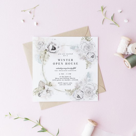 ジェントル花模様ウィンターオープンハウススクエア 招待状