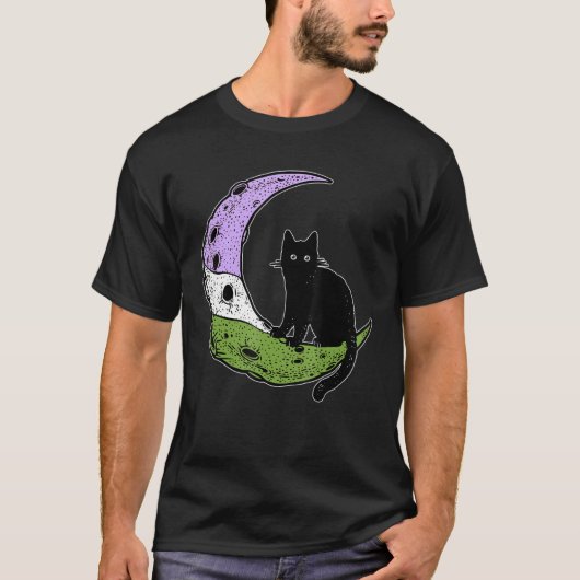 ジェンドルケアムーン宇宙猫プライドフラッグLGBTパステル Tシャツ (正面)