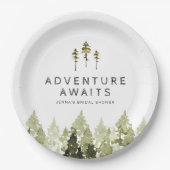 ジェンナ ラスティック ウォーターカラー 松の木 ブライダルシャワー ペーパープレート (正面)