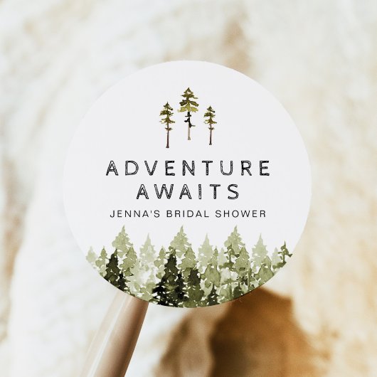 ジェンナ ラスティック ウォーターカラー 松の木 ブライダルシャワー ラウンドシール