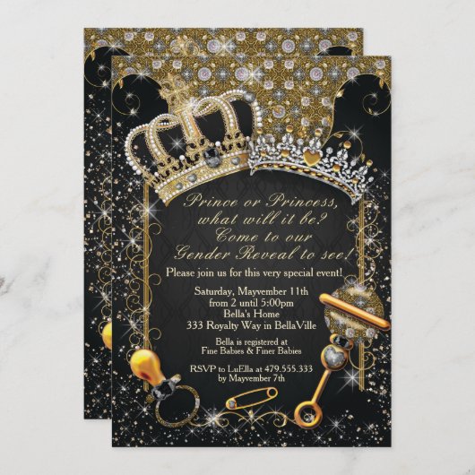 ジェン王室のダーリビールシャワープリンスまたはプリンセス 招待状 (正面/裏面)