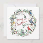 ジェン・ステッフェン・アートのクリスマス Bird And Wreath ホリデー カード (正面)