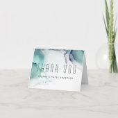 ジェーはっきりしたドとネイビーブルーモダン流体インク サンキューカード (正面)