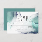 ジェーはっきりしたドとネイビーブルーモダン流体インク 出欠カード (正面/裏面)