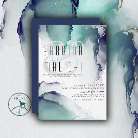 ジェーはっきりしたドとネイビーブルーモダン流体インク 招待状