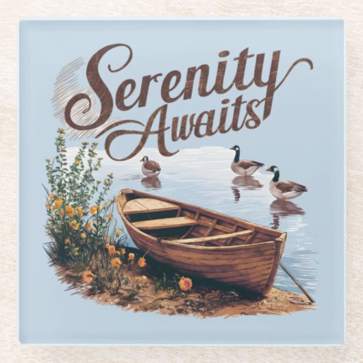 ジェーゼとワイルドフラワーと穏やかな湖ボート ガラスコースター (正面)