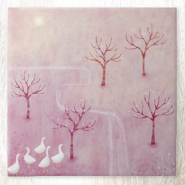 ジェーゼ・ランドスケープ付きピンクの絵を描果樹園 タイル