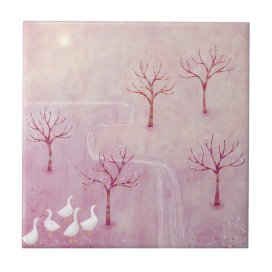 ジェーゼ・ランドスケープ付きピンクの絵を描果樹園 タイル (正面)