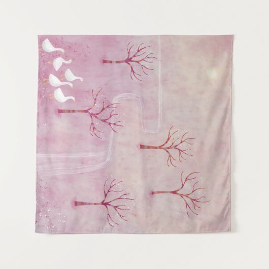 ジェーゼ・ランドスケープ付きピンクの絵を描果樹園 タペストリー (正面(横))