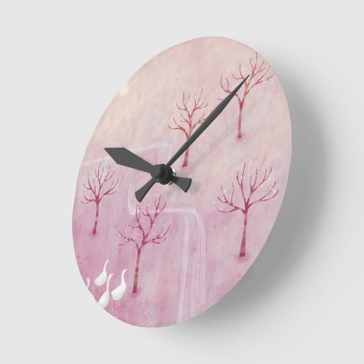 ジェーゼ・ランドスケープ付きピンクの絵を描果樹園 ラウンド壁時計 (傾斜)