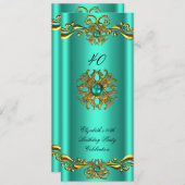 ジェードグエレガントリーンジュエル金ゴールド誕生日パーティー 招待状 (正面/裏面)