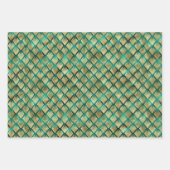 ジェードグリーンとゴールドフォイルの外観 ラッピングペーパーシート (正面)