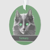 ジェードグリーンアイズ付きグレイカスタムキャット前面と背面 オーナメント (正面)