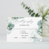 ジェードグリーンオニキス流体アルコールインクRSVPカード 出欠カード (スタンド正面)