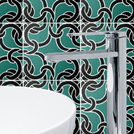 ジェードグリーンブラックケルト結び目模様シームレスパターンタイル タイル