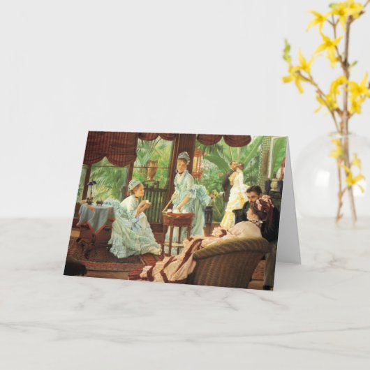 ジェームスTissotのビクトリアンなお茶会の挨拶状 カード (黄色い花)