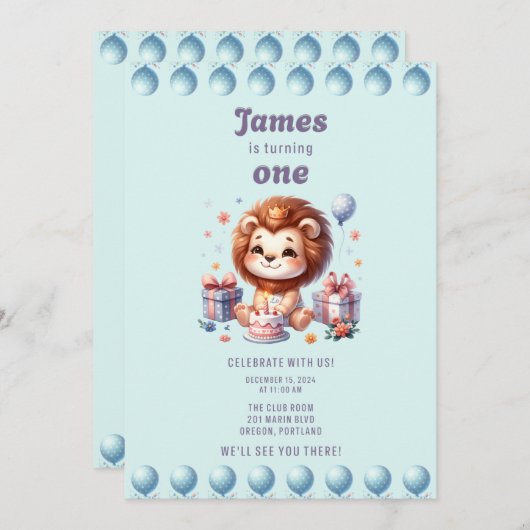 ジェームズの1歳の誕生日 招待状 (正面/裏面)