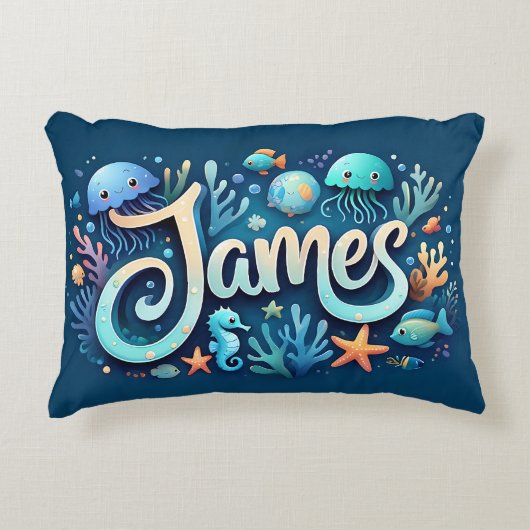 ジェームズネーム海テーマ装飾海生活 アクセントクッション (正面)