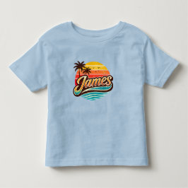 ジェームズ レトロ サンセット トロピカル 名前 デザイン トドラーTシャツ