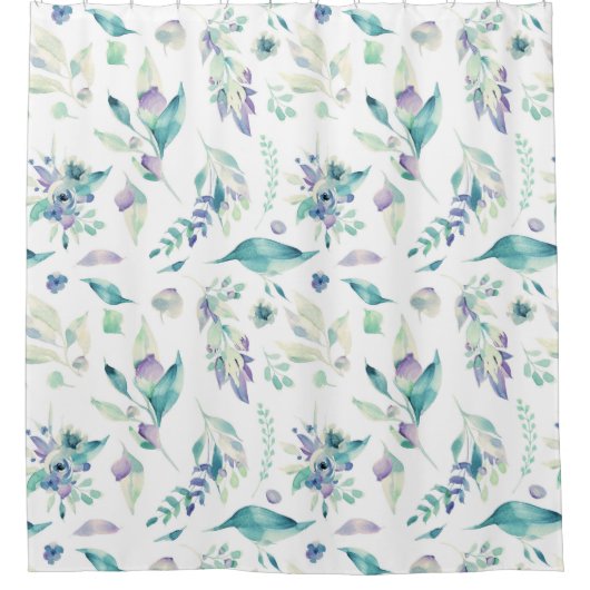 ジェーモダンドグリーンのラベンダー水カラーフローラ シャワーカーテン (正面)