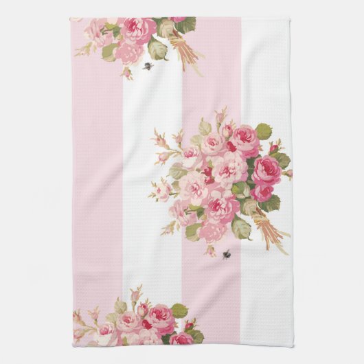 ジェーンのばら色の花束のシャクヤクのストライブ柄の台所タオル キッチンタオル (縦)