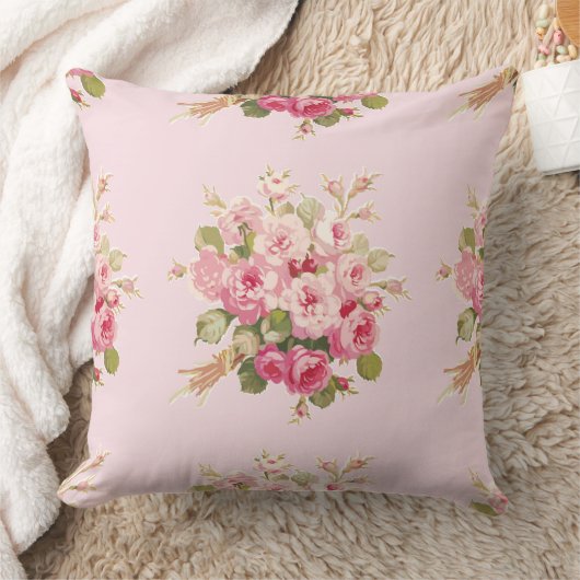 ジェーンのばら色の花束のシャクヤクの正方形の枕 クッション (ブランケット)