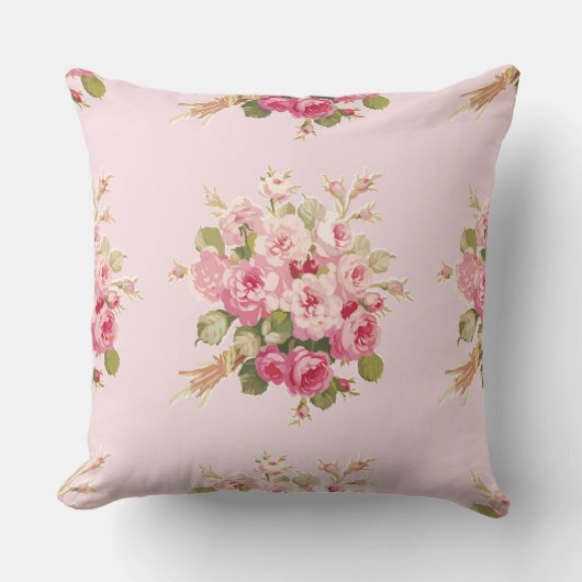 ジェーンのばら色の花束のシャクヤクの正方形の枕 クッション (正面)