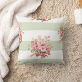 ジェーンのばら色の花束のベズルのストライブ柄の正方形の枕 クッション (ブランケット)