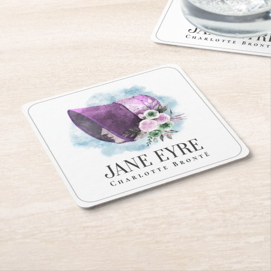 ジェーンアイレボンネットパープルボンネットと花 スクエアペーパーコースター (アングル)