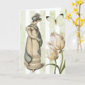 ジェーンインスパイアオーステンストライプのヴィンテージ青 カード (黄色い花)