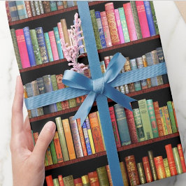 ジェーンオースティンとヴィンテージ本棚ラッピング紙 ラッピングペーパー