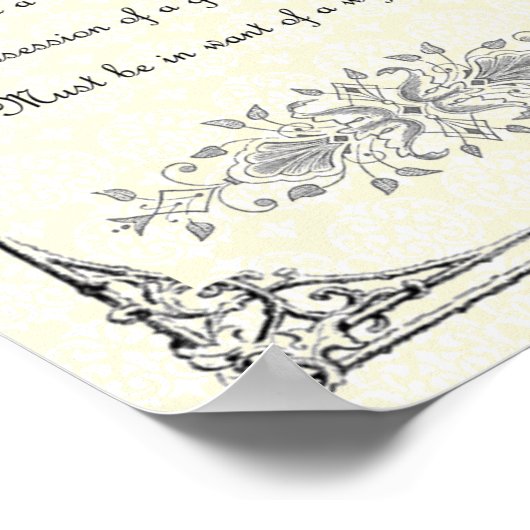 ジェーンオースティンプライドと偏見ファーストライン引用文 ポスター (角)