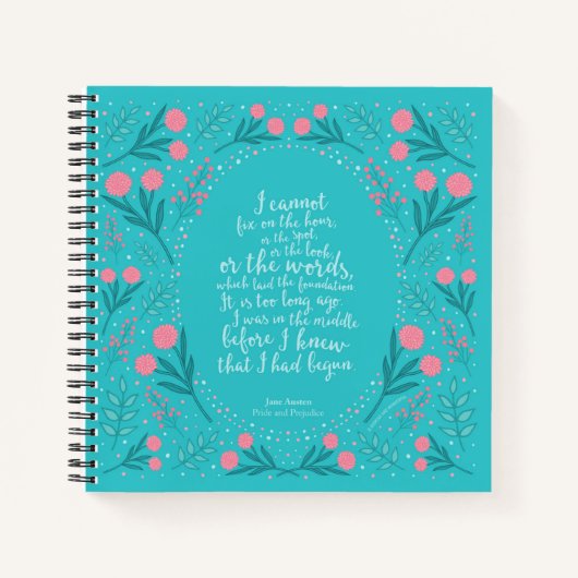 ジェーンオースティンプライド&偏見ティール（緑がかった色）&ピンクフローラ ノートブック (正面)