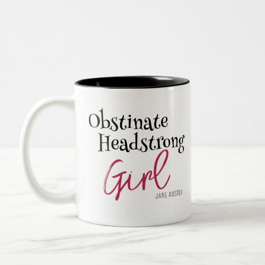 ジェーンオースティン頑固な女の子引用文 ツートーンマグカップ (左)