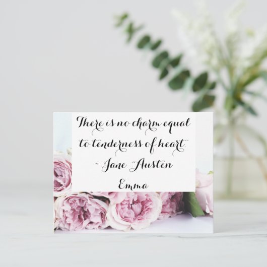 ジェーンオーステンエマブック引用文ピンクローズフローラ ポストカード (スタンド正面)