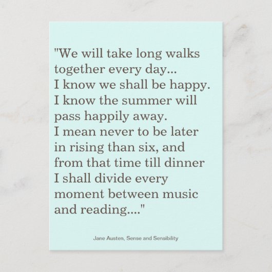 ジェーン読・アウステン書ズの引用文 ポストカード (正面)