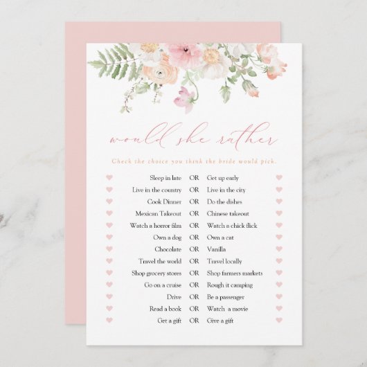 ジェーン赤面ピンクフローラは彼女はむしろゲームカードだろう 招待状 (正面/裏面)