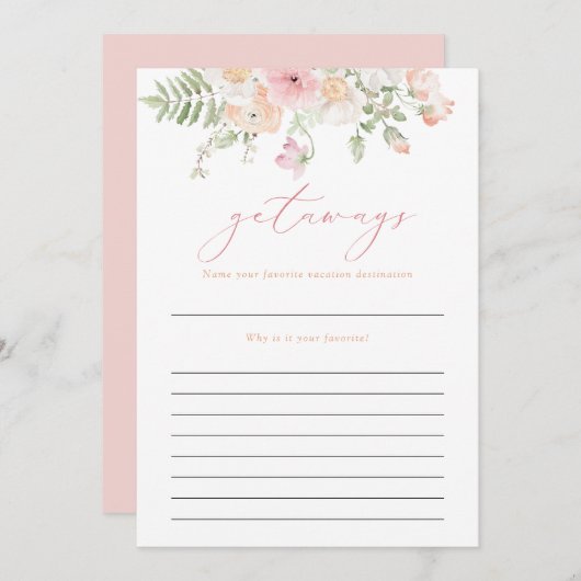 ジェーン赤面ピンクフローラゲタウェイズ旅行ブライダルゲーム 招待状 (正面/裏面)